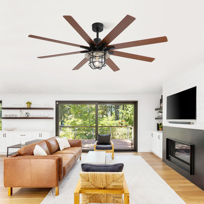 Modern Ceiling Fan With 6 Speed Wind 8 Blades Remote Control Reversible DC Motor With Light - Black