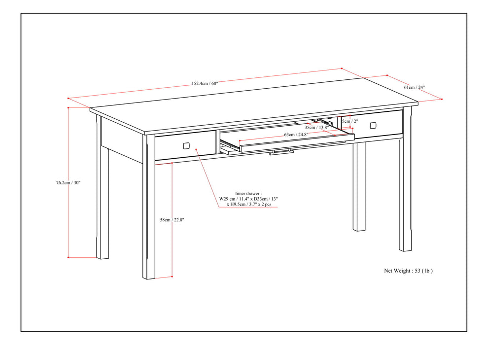 Avalon - Large Desk - Tobacco Brown