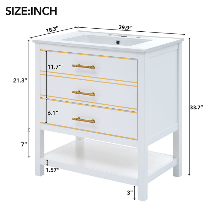 Modern Bathroom Vanity Cabinet Combo With Open storage, Two Drawers