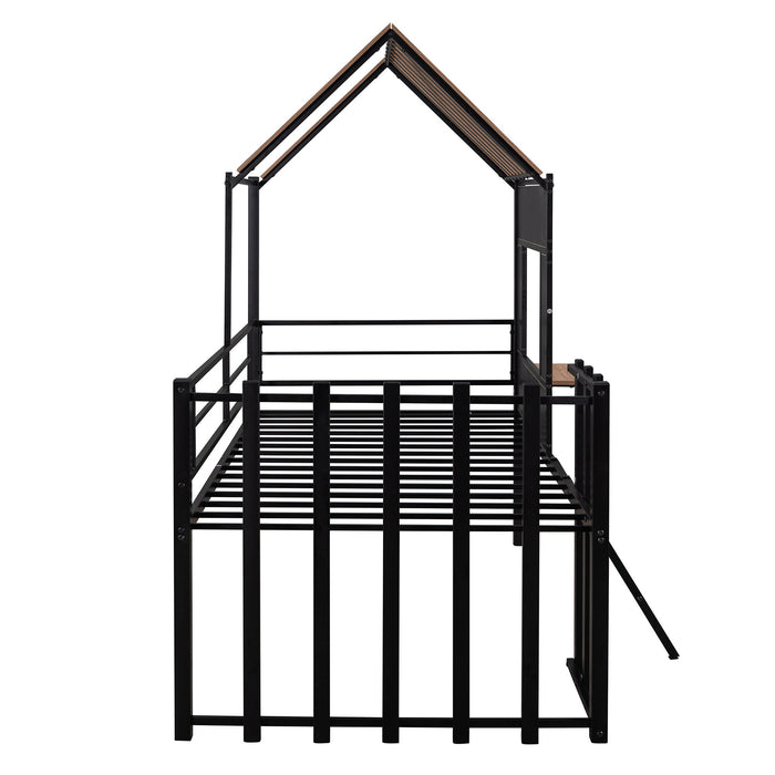 Twin Size Loft Bed With Roof, Window, Guardrail, Ladder