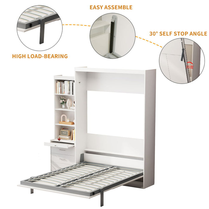 Morden Deisgn Vertical Murphy Bed With Shelf And Drawers For Bedroom Or Guestroom Wall Bed Space Saving Hidden Bed With New Style Gas Struts