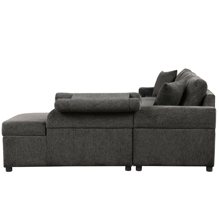 L-Shaped Couch Sectional Sofa With Storage Chaise, Cup Holder And USB Ports For Living Room