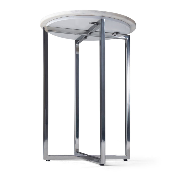 Marsden - Side Table with Polished Stainless Steel Base - White / Silver