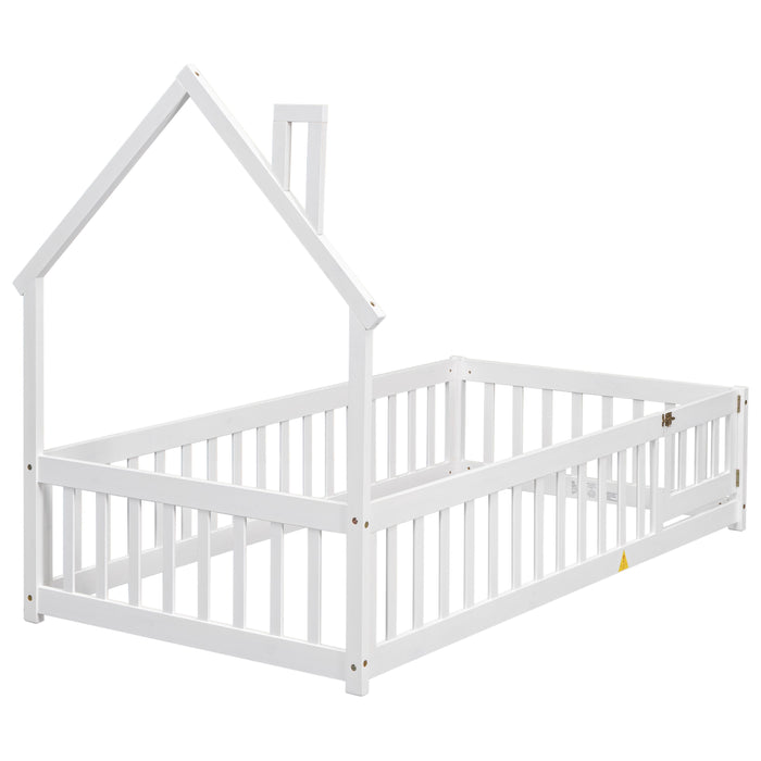 House-Shaped Headboard Floor Bed With Fence