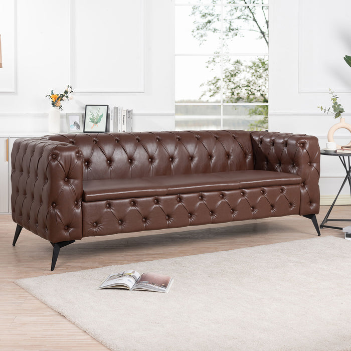 84.06" Width Traditional Square Arm Removable Cushion 3 Seater Sofa - Dark Brown