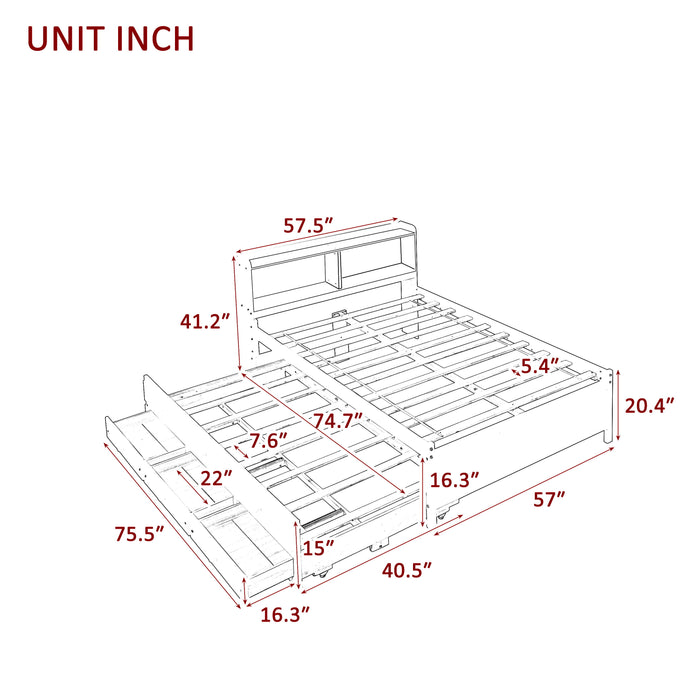 Full Bed With Bookcase, Twin Trundle, Drawers - Espresso