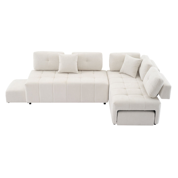 L-Shaped Sofa Sectional Sofa Couch With 2 Stools And 2 Lumbar Pillows For Living Room