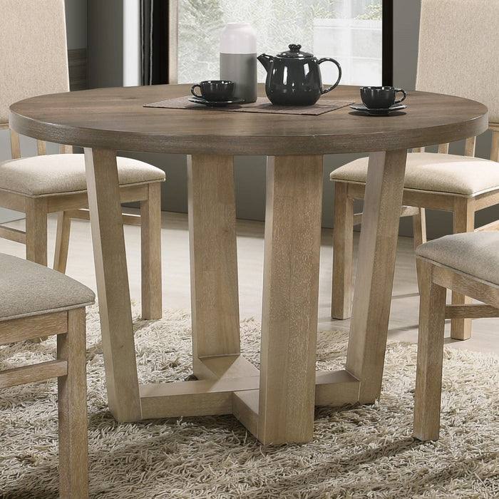 Brutus - Contemporary Round Dining Table With Wheat Colored Base - Vintage Walnut