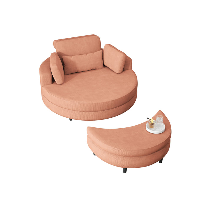 Corduroy Sofa With Two Throw Pillows And A Waist Pillow With An Extra Tray For Comfortable Seating In Small Apartment Bedrooms