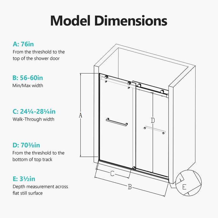 Frameless Double Sliding Soft-Close Shower Door, 3 / 8" (10Mm) Thick SGCC Tempered Glass Door, Matte