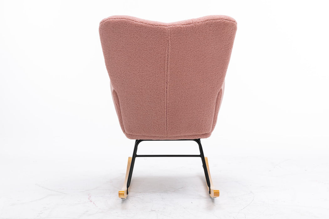 Mid Century Modern Teddy Fabric Tufted Upholstered Rocking Chair Padded Seat For Living Room Bedroom