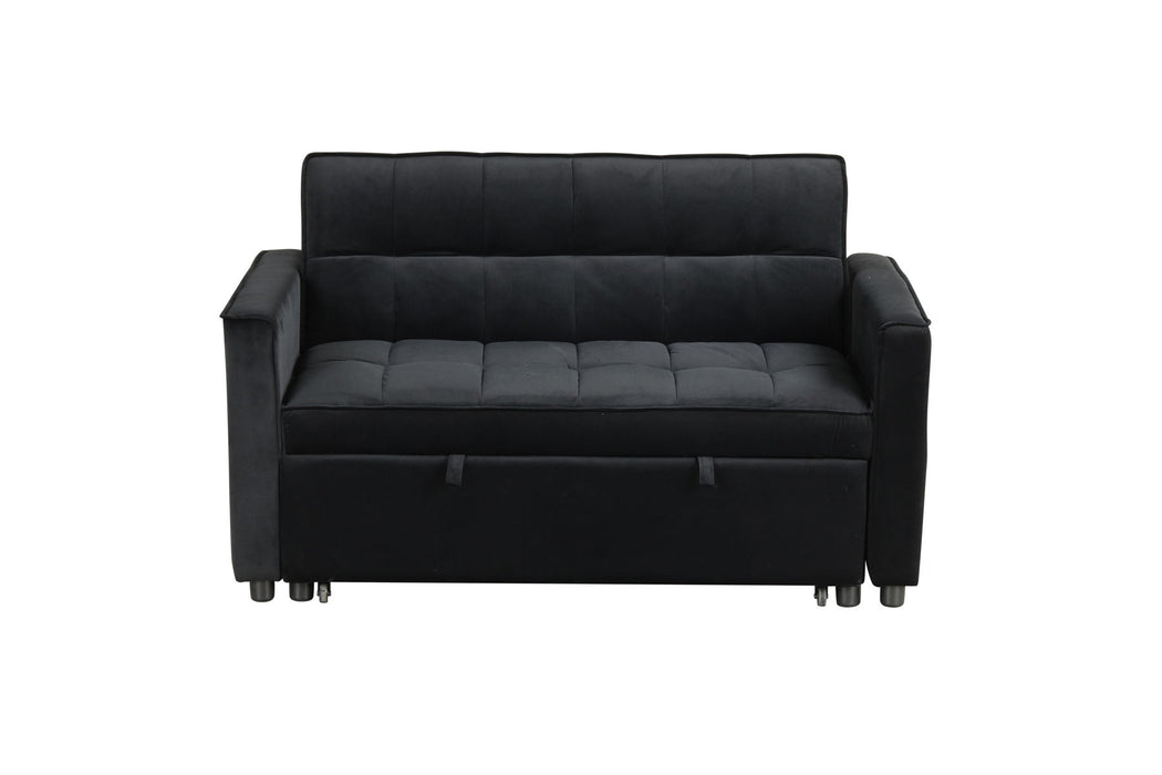 Maeve - 53.5"W Black Velvet Convertible Sleeper Loveseat With Tufting and Side Pocket