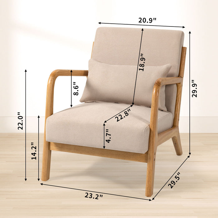 Leisure Chair With Solid Wood Armrest And Feet, Mid-Century Modern Accent Sofa, 1 Seat