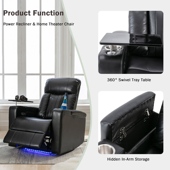 Premium Power Recliner With Storage Arms, Cupholders, Swivel Tray Table And Cell Phone Stand