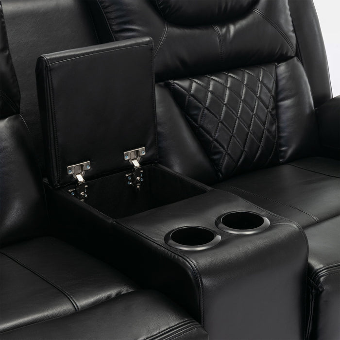 Home Theater Seating Manual Recliner Loveseat With Hide-Away Storage, Cup Holders And Led Light Strip For Living Room