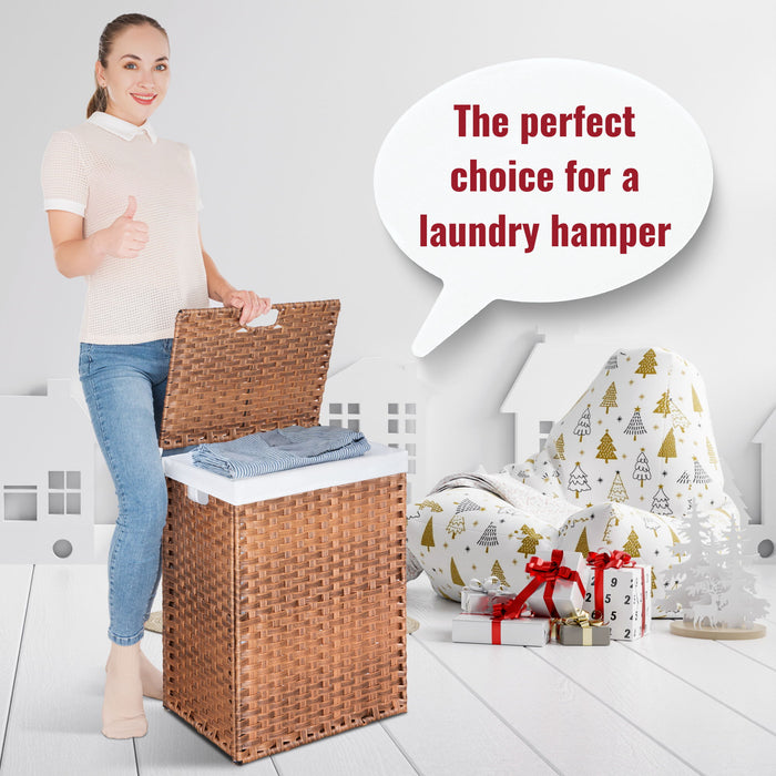 Laundry Hamper With Lid PE Rattan Powder Coating Frame Clothes Hampers With 2 Removable Bags