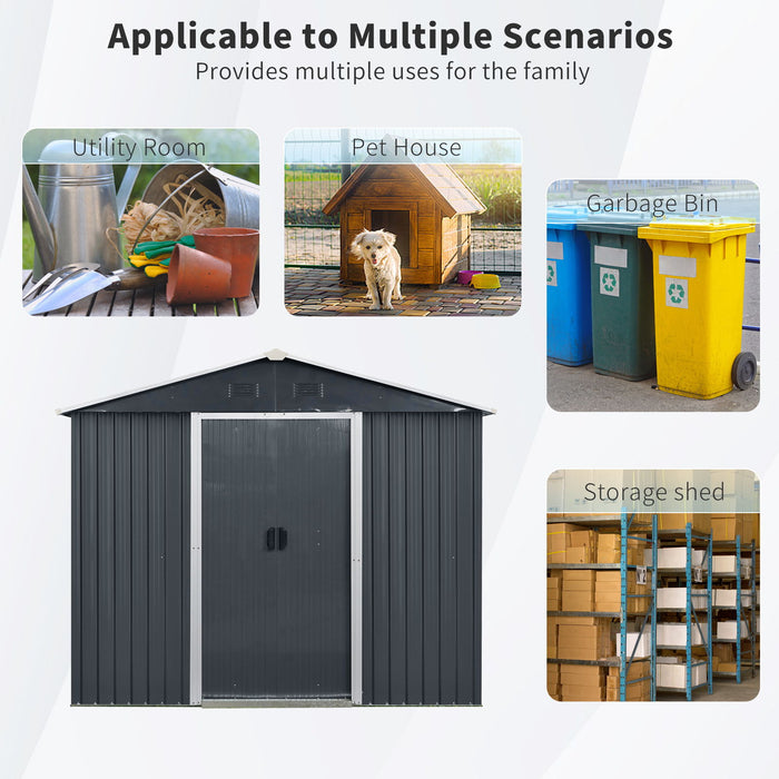 88.98" Outdoor Metal Storage Shed With Window