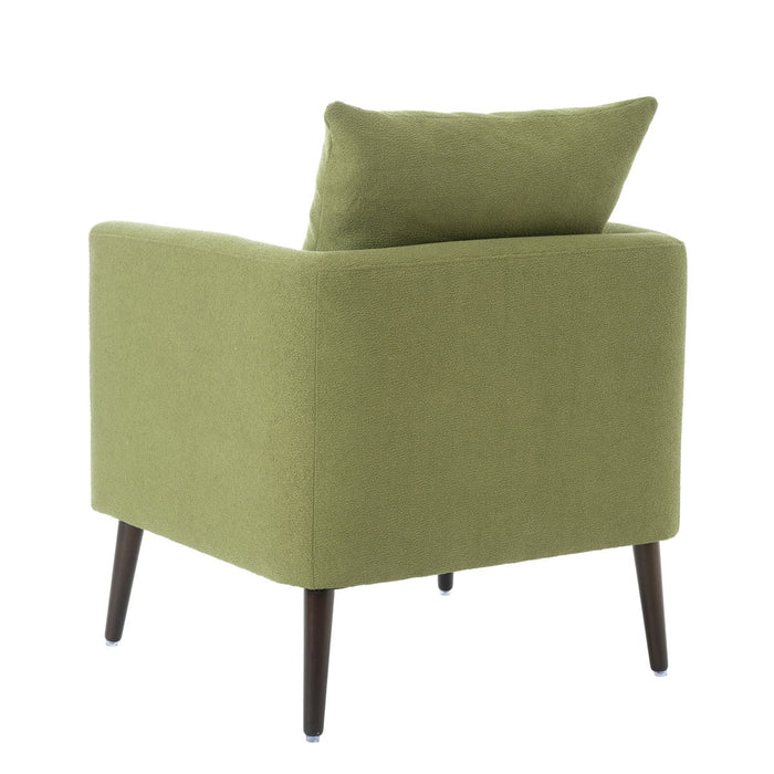 Barrel Chair, Modern Accent Chair, Fabric Armchair Club Chair, Upholstered Arm Chair With Solid Wood Legs, Waist Pillow, Padded Single Chair For Living Room / Bedroom / Study / Waiting Room - Olive Green