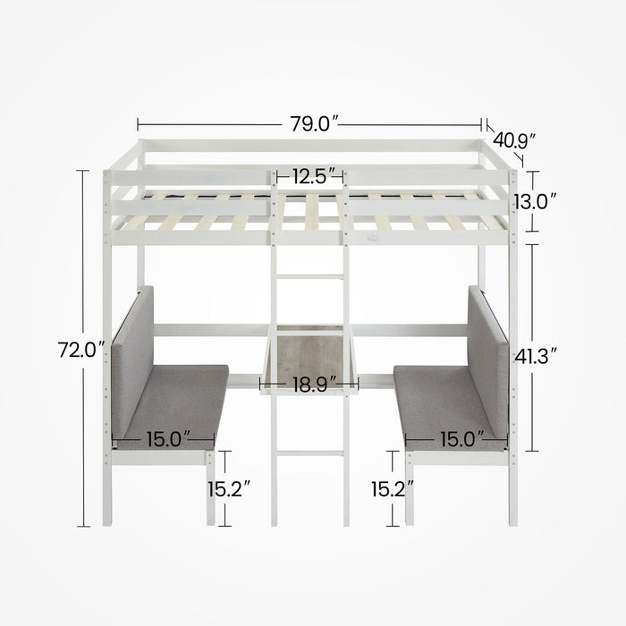 Twin Over Twin Bunk Beds Can Be Turn Into Upper Bed And Down Desk, Cushion Sets Are Free - White