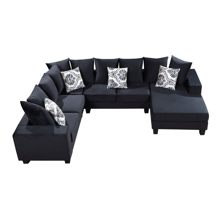 Modern U Shape Sectional Sofa, Velvet Corner Couch With Lots Of Pillows Included, Elegant And Functional Indoor Furniture For Living Room, Apartment, Office - Black