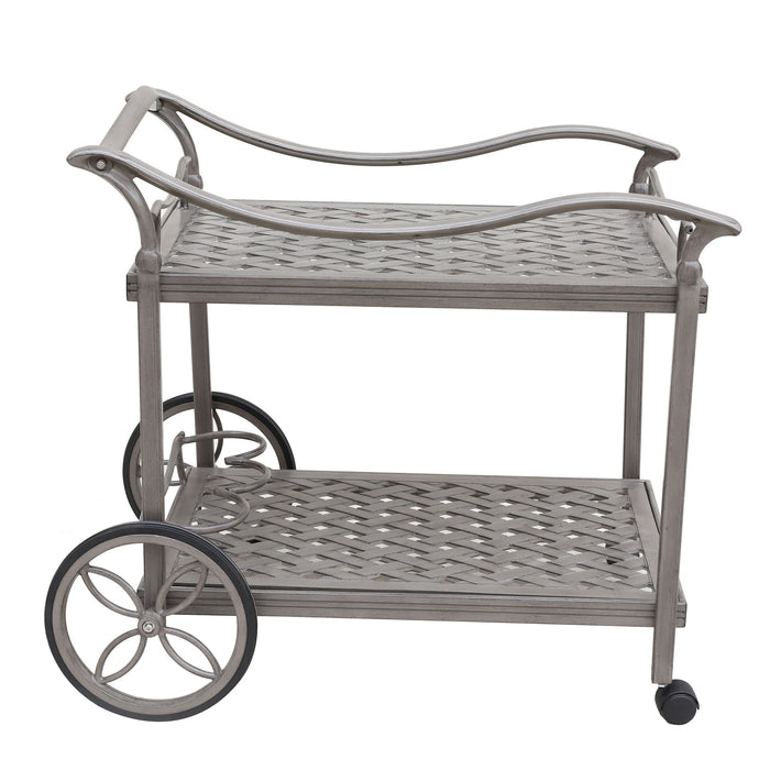 Cast Aluminum Outdoor Patio Serving Tea Cart With Wheels - Gray