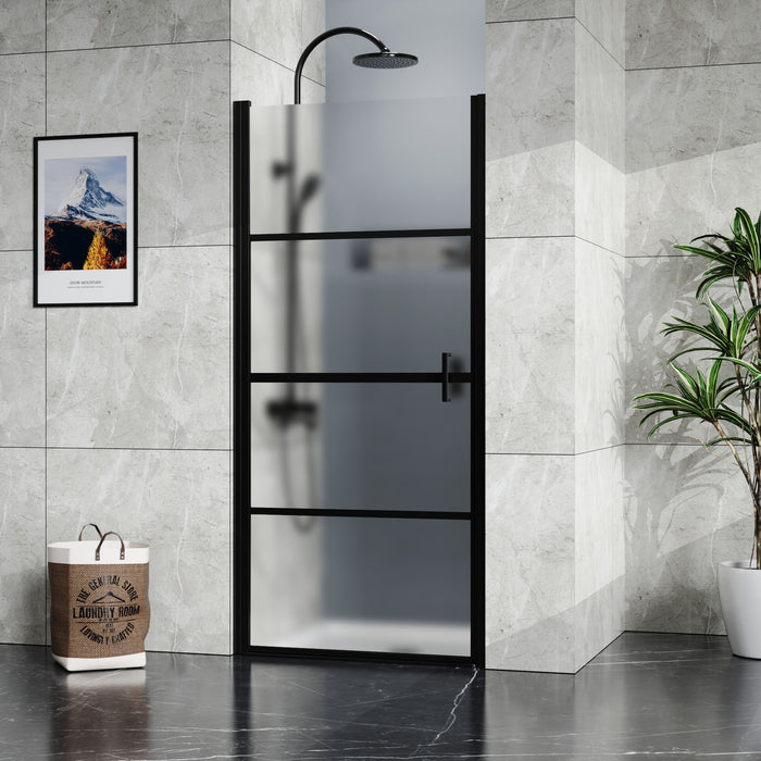 Framed Hinged Shower Door, Swing Tempered Glass Door - Frosted