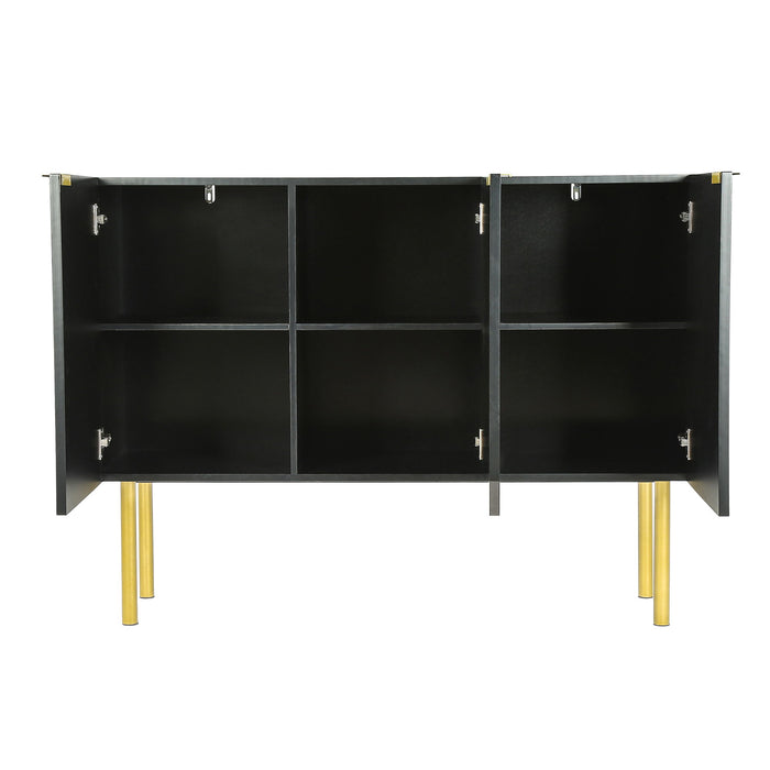 Modern Simple & Luxury Style Sideboard Particle Board & Board Cabinet With Gold Metal Legs & Handles, Adjustable Shelves For Living Room, Dining Room