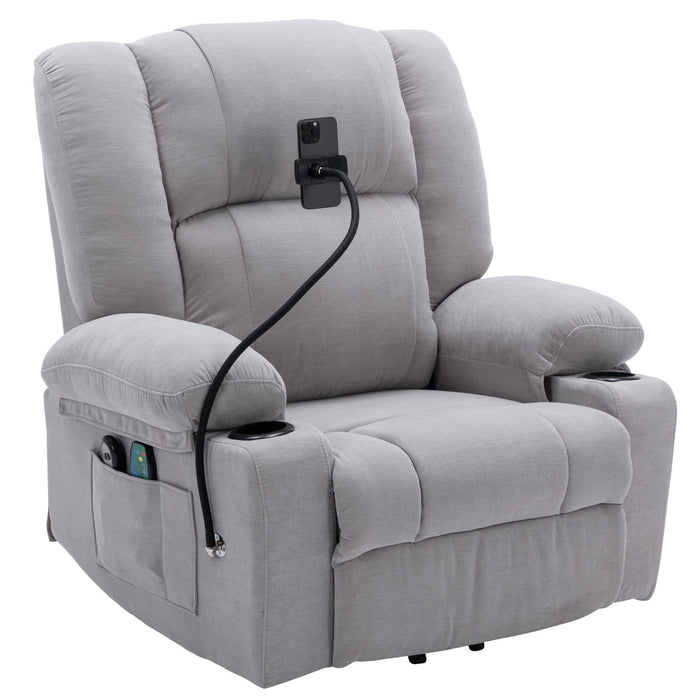 Power Lift Recliner Chair Electric Recliner For Elderly Recliner Chair With Massage And Heating Functions, Remote, Phone Holder Side Pockets And Cup Holders For Living Room