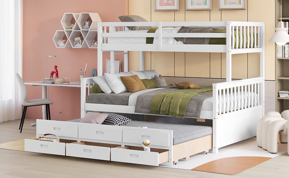 Twin Over Full Bunk Bed With Twin Size Trundle, Separable Bunk Bed With Drawers For Bedroom