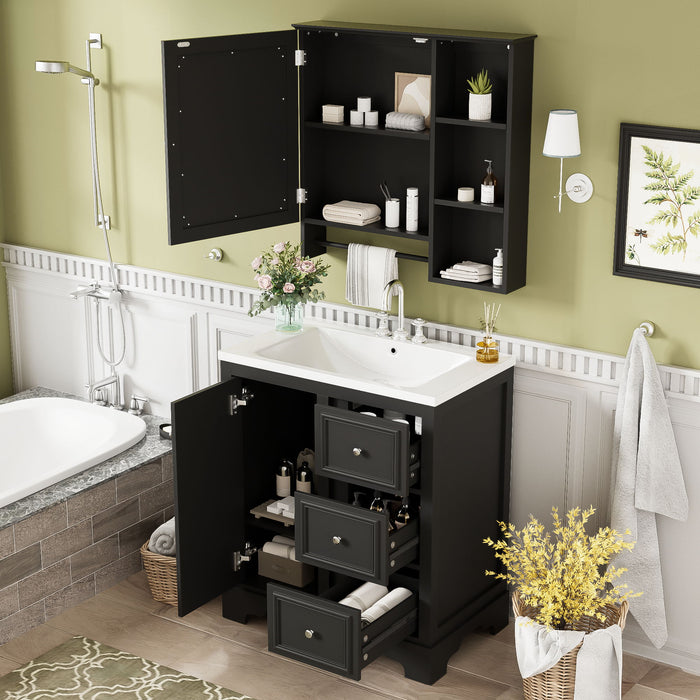 Bathroom Vanity With Sink, Modern Elegant Bathroom Storage Cabinet With 3 Drawers And Adjustable Shelves, Freestanding Vanity Set With Mirror Cabinet, Single Sink Bathroom Vanity