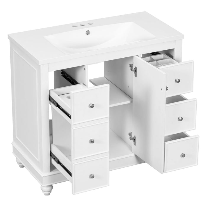 Contemporary Bathroom Vanity Cabinet, 4 Drawers & 1 Cabinet Door, Multipurpose Storage, Resin Integrated Sink, Adjustable Shelves, Solid Wood Frame With MDF