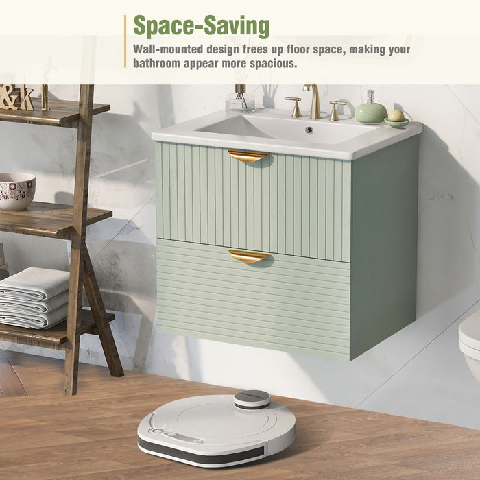 Modern Wall-Mounted Bathroom Vanity With 2 Drawers, Ideal For Small Bathrooms - Green