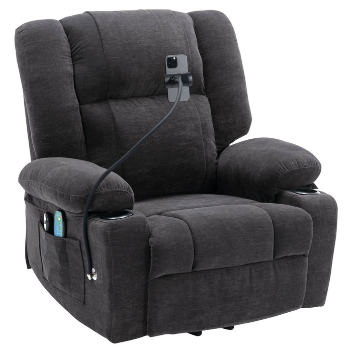 Power Lift Recliner Chair Electric Recliner For Elderly Recliner Chair With Massage And Heating Functions, Remote, Phone Holder Side Pockets And Cup Holders For Living Room