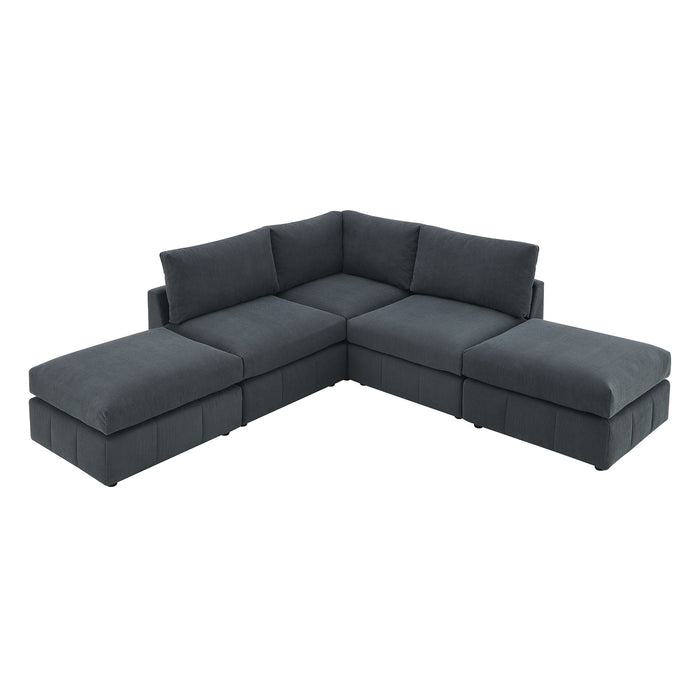 Modern Sectional Sofa With Vertical Stripes, 5 Seat Armless Couch Set With Convertible Ottomans, Various Combinations, L-Shape Indoor Furniture For Living Room