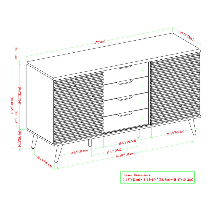 Contemporary Sliding Slat Door Sideboard - Ebony / Slate Gray