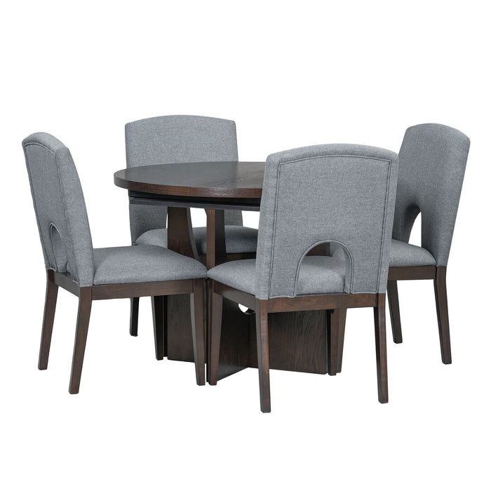 Topmax - 5 Piece Modern Extendable Round Dining Table Set With Removable Leaf For Small Places