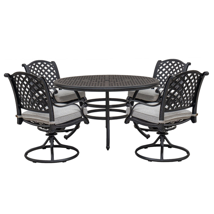 Stylish Outdoor 5 Piece Aluminum Dining Set With Cushion, Swivel And Rocking Chairs - Sandstorm