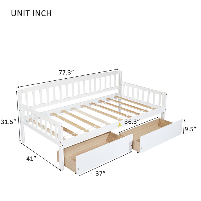 Pine Wood Daybed With Two Storage Drawers, Sofa Bed With Bed Platform Of 10 Support Slats