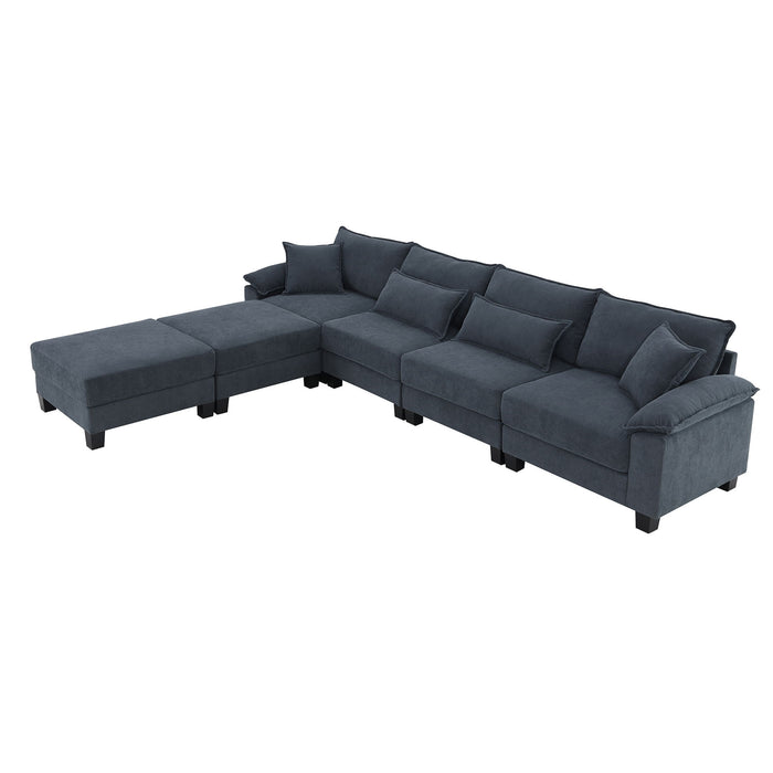 Corduroy Modular Sectional Sofa, U Shaped Couch With Armrest Bags, 6 Seat Freely Combinable Sofa Bed, Comfortable And Spacious Indoor Furniture For Living Room