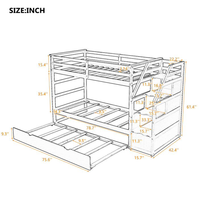 Twin-Over-Twin Bunk Bed With Twin Size Trundle And 3 Storage Stairs - Espresso