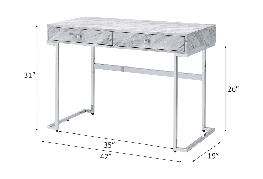 Tigress - Printed Faux Marble Top Writing Desk - White