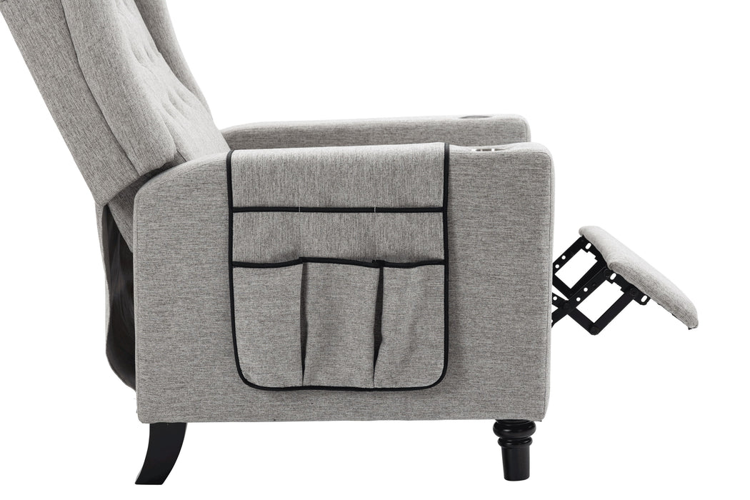 Arm Pushing Recliner Chair, Modern Button Tufted Wingback Push Back Recliner Chair, Living Room Chair Fabric Pushback Manual Single Reclining Sofa Home Theater Seating For Bedroom