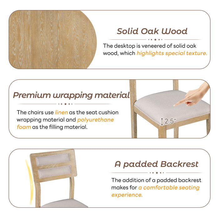 Multifunctional Dining Table Set, Farmhouse Dining Set With Extendable Round Table, Two Small Drawers And 4 Upholstered Dining Chairs For Kitchen And Dining Room