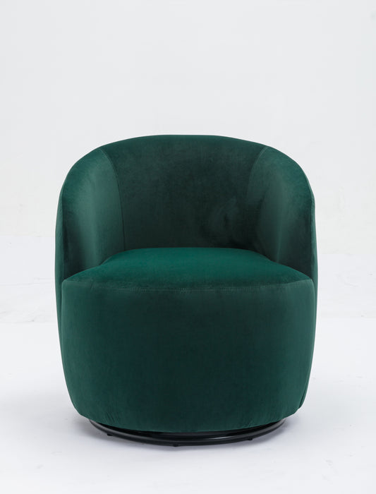 Velvet Fabric Swivel Accent Armchair Barrel Chair With Powder Coating Metal Ring