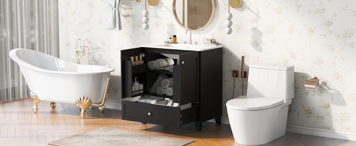 Bathroom Vanity Set With Ceramic Sink And Ample Storage Space Ideal For Small Bathrooms