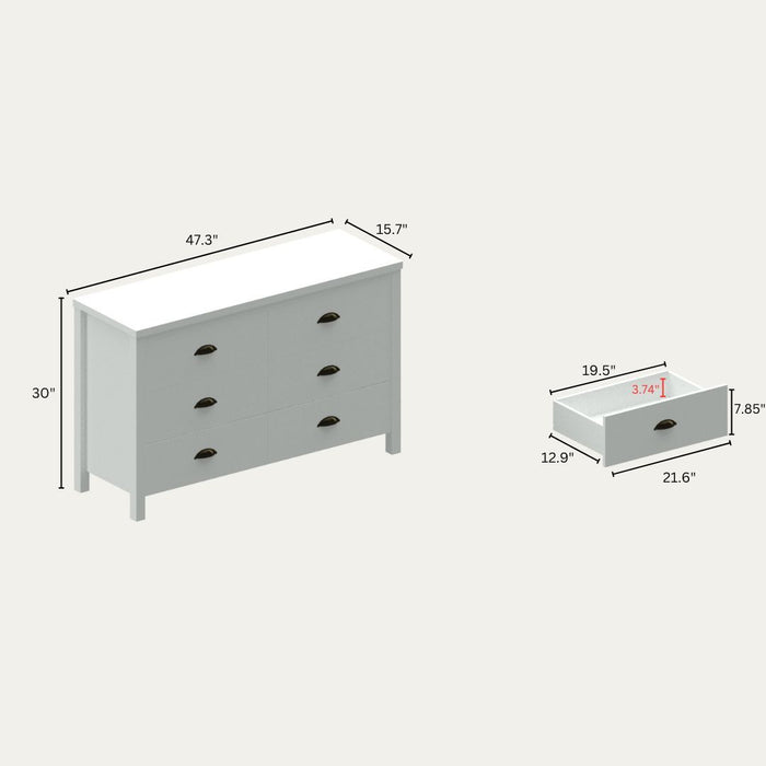 Safari - 6 Drawer Master Dresser With Interlock Drawer Feature Drawer Slide And Interlock Pre-Assembly, Wide Dressers For Bedroom 6 Deep Drawers For Closet Organizer - Classic White