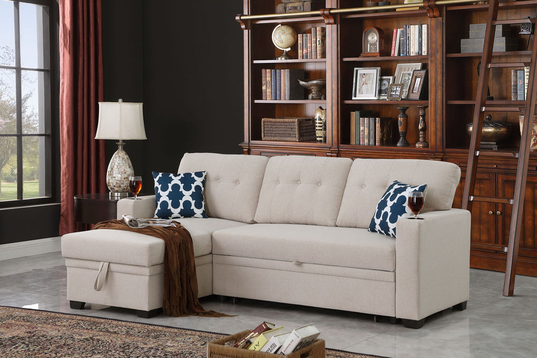 82" Width Sectional With Storage Chaise And Cupholder Armrest