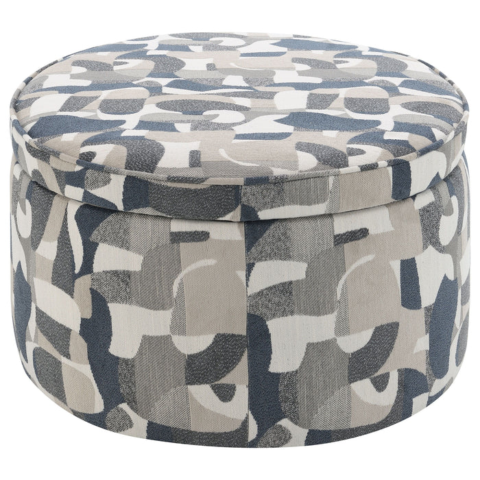 Tomkins - Oval Upholstered Storage Ottoman - Indigo Blue