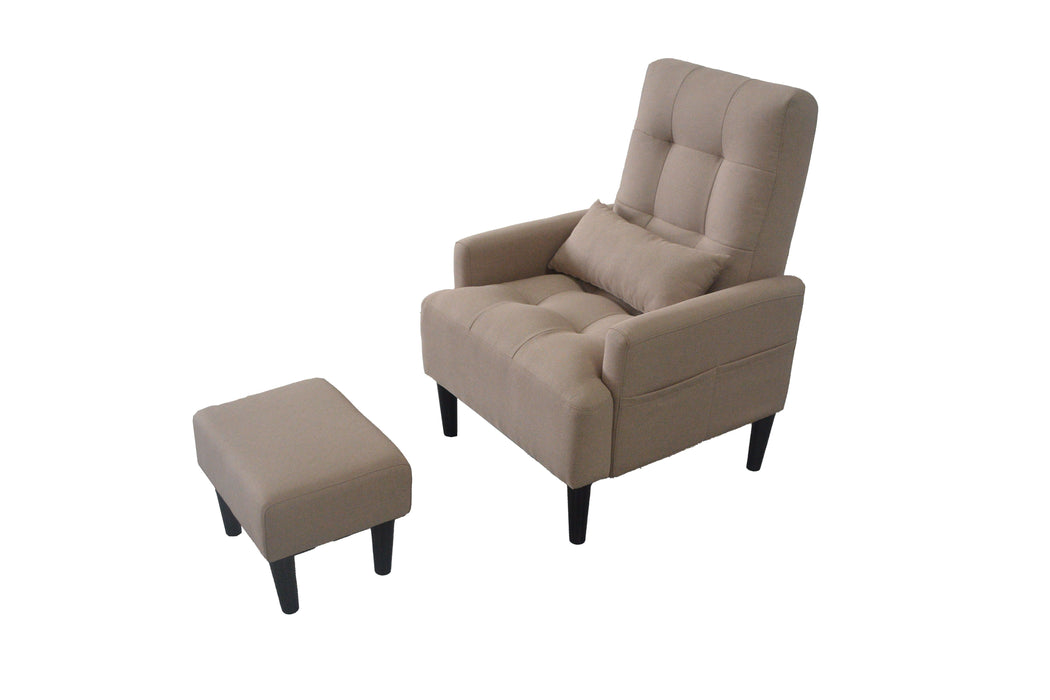 Living Room Sofa Single Chair And Ottoman, Modern Multi-Function Fabric Living Room Sofa Lounge Chair Bed And Stool. Soft Leisure Single Chair Adjustable Into 5 Angles With Sofa Bed