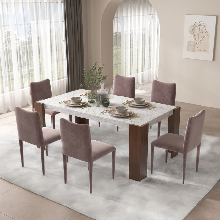 Hettie - Dining Table With Engineering Stone Top - Brown